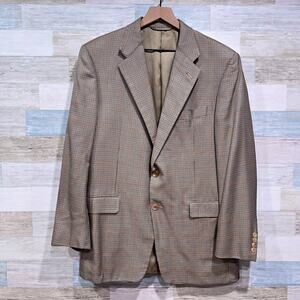 Hickey Freeman Boardroom Silk Wool Sport Coat Beige Glen Check USA Made Mens 42R